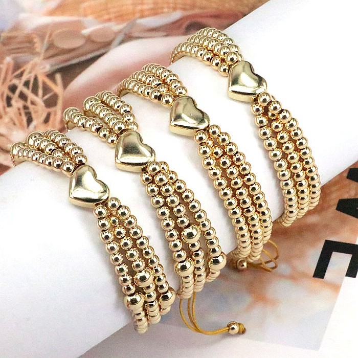 Simple Style Heart Shape Copper Copper Gold Plated Bracelets