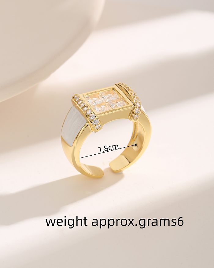 Luxurious Square Copper Plating Inlay Zircon 18K Gold Plated Rings