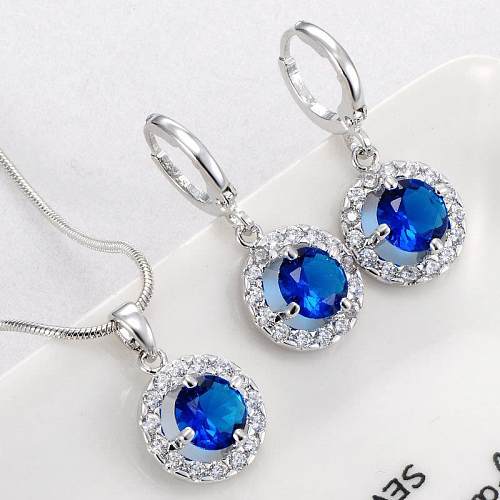Simple Style Shiny Round Copper Plating Hollow Out Inlay Zircon White Gold Plated Jewelry Set