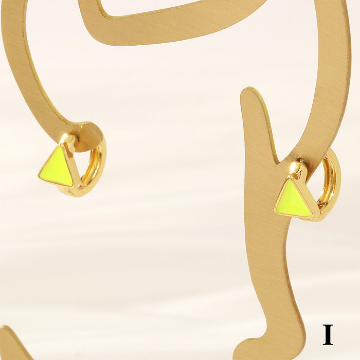 Boucles d'oreilles en forme de cœur, 1 paire, Triangle de Style Simple, trèfle à quatre feuilles, incrustation de placage en émail, cuivre et Zircon plaqué or 18 carats