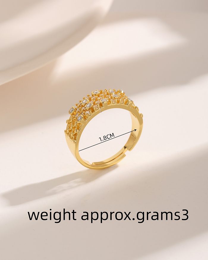 Simple Style Commute Flower Copper Criss Cross Plating Inlay Zircon 18K Gold Plated Open Rings