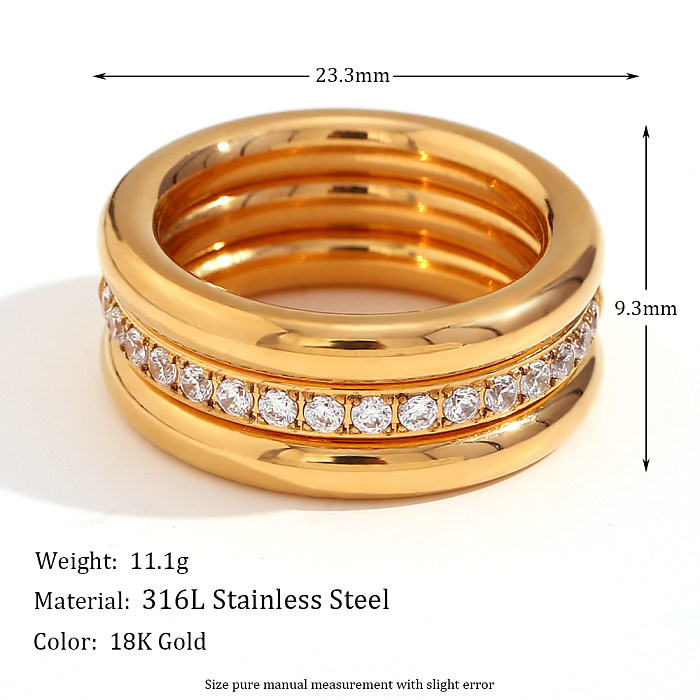 Wholesale Simple Style Classic Style Round Stainless Steel Plating Inlay 18K Gold Plated Rhinestones Rings