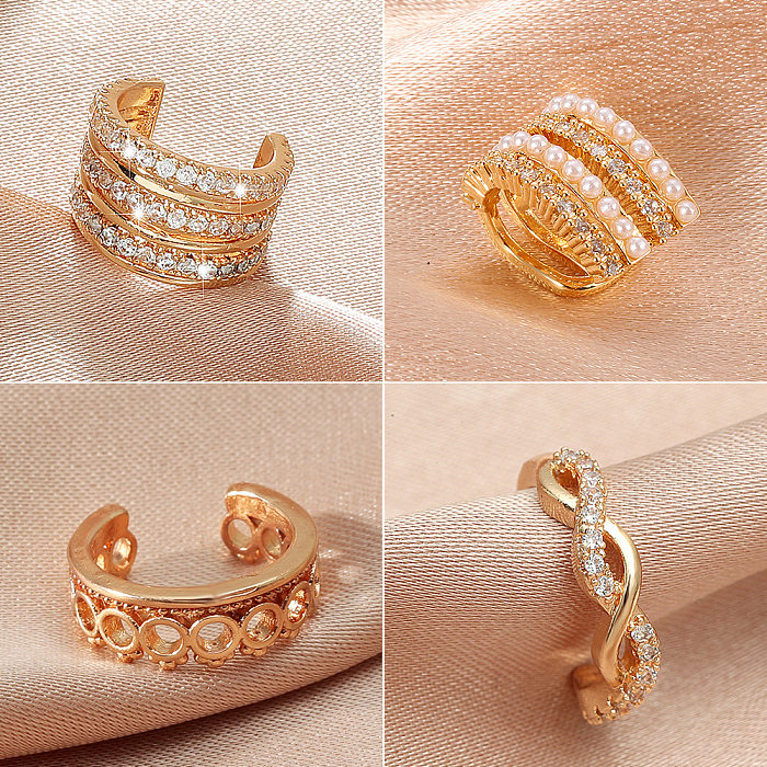 Wholesale Jewelry Hollow C-shaped Pearl Copper Inlaid Zircon Ear Clip jewelry