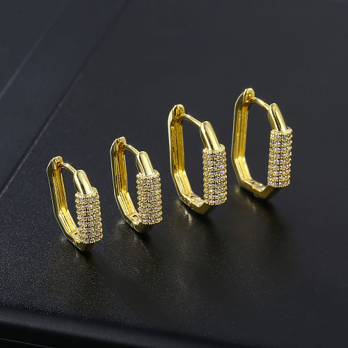 1 Paar Retro-Ohrringe mit Polygon-Beschichtung, Inlay, Kupfer, Zirkon, Weißgold, vergoldet