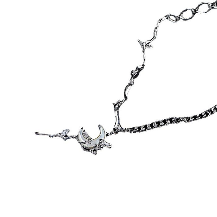 Schlichter Stil, Mond-Kupfer-Intarsien-Ohrring-Halskette mit Strasssteinen