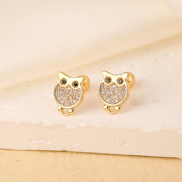 1 Pair Elegant Simple Style Geometric Heart Shape Butterfly Inlay Copper Zircon Gold Plated Ear Studs