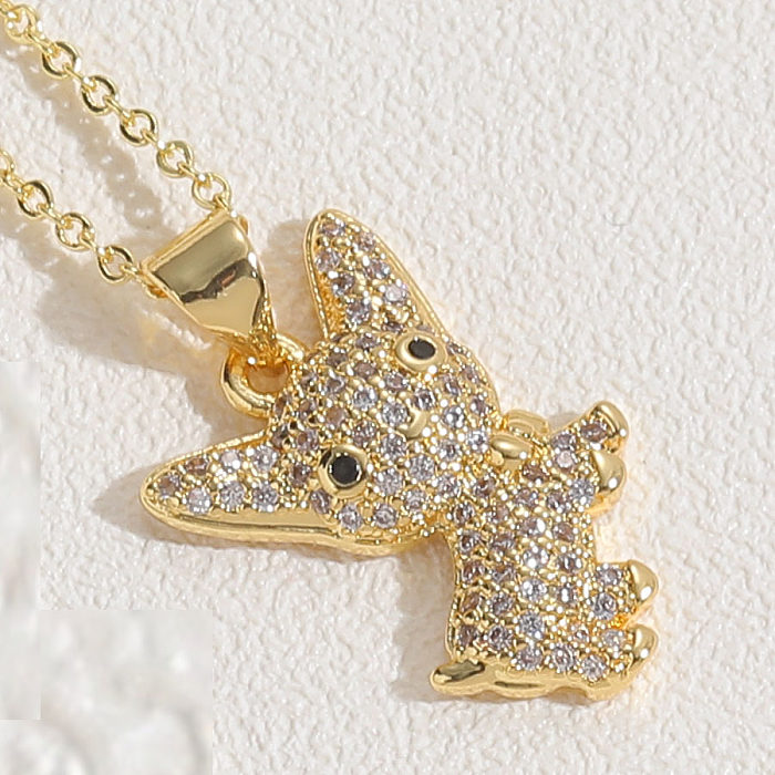 Cute Commute Animal Dog Copper Plating Hollow Out Inlay Zircon 14K Gold Plated White Gold Plated Pendant Necklace