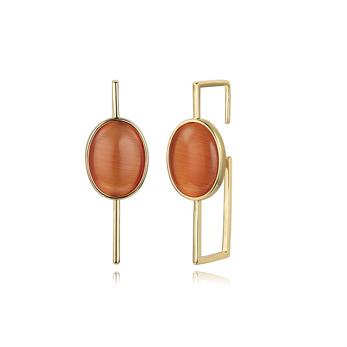 1 par de pendientes chapados en oro y ópalo de cobre con incrustaciones ovaladas asimétricas de estilo sencillo y bonito informal
