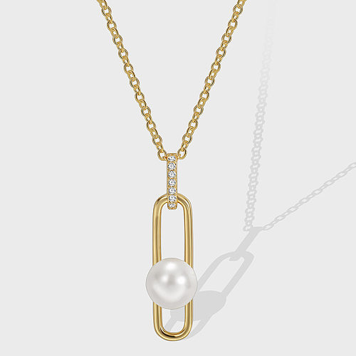 Collier pendentif en perles artificielles avec incrustation de cuivre géométrique élégant