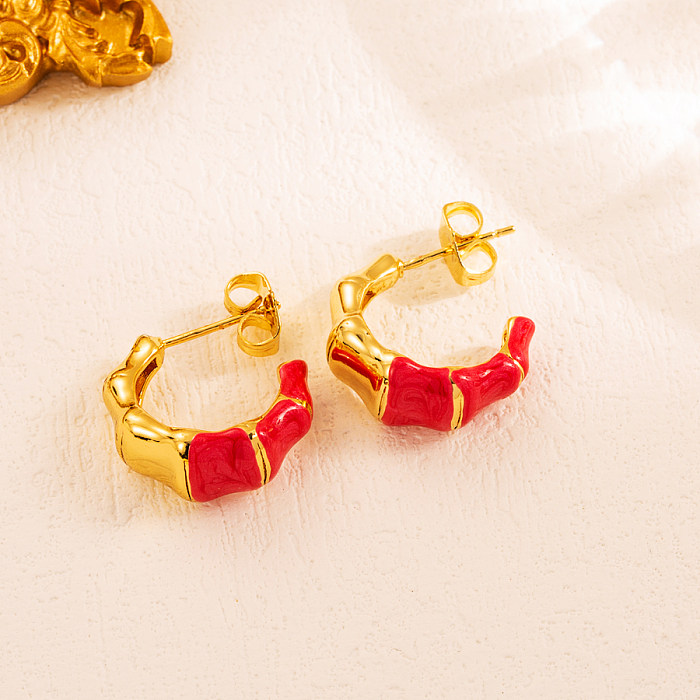 1 Pair INS Style Sweet C Shape Copper Enamel Plating 18K Gold Plated Ear Studs