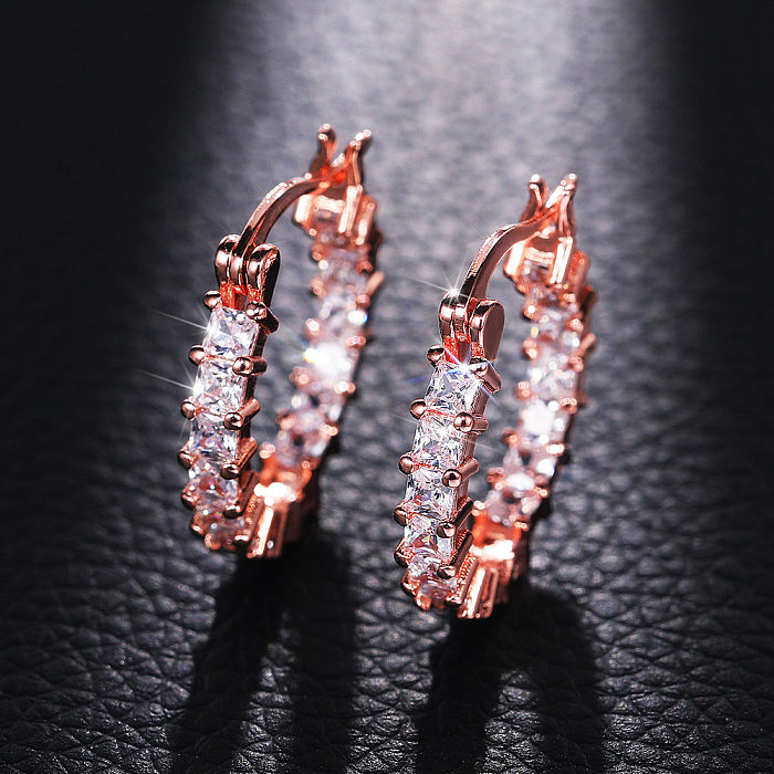 New Zircon Thin Female European And American Copper Gold-plated Fashion Copper Earrings