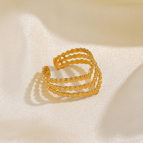 Lignes de forme en V décontractées de Streetwear placage en acier inoxydable anneaux ouverts plaqués or 18 carats