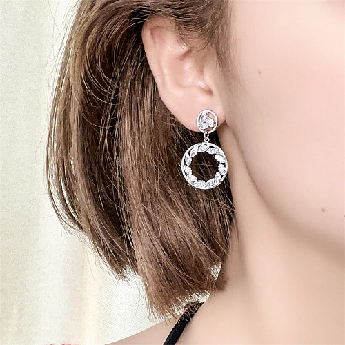 1 Pair Casual Simple Style Round Plating Hollow Out Inlay Copper Zircon White Gold Plated Drop Earrings