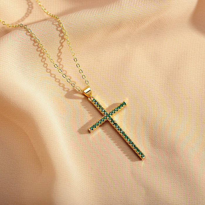 Mode-Kreuz-Kupfer-vergoldete Zirkon-Halskette, 1 Stück