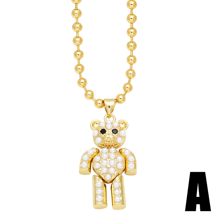 Simple Style Streetwear Little Bear Copper 18K Gold Plated Beads Pendant Necklace In Bulk