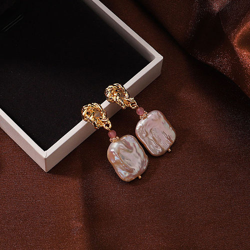 1 paire de boucles d'oreilles pendantes de Style baroque rétro, placage carré en cuivre plaqué or 18 carats