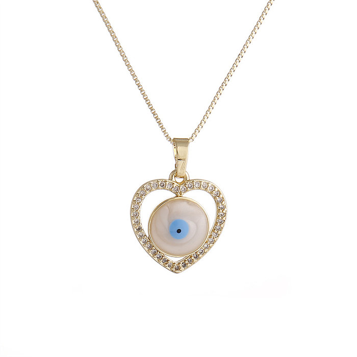 IG Style Simple Style Cross Devil'S Eye Heart Shape Copper Plating Inlay Shell Zircon Gold Plated Pendant Necklace