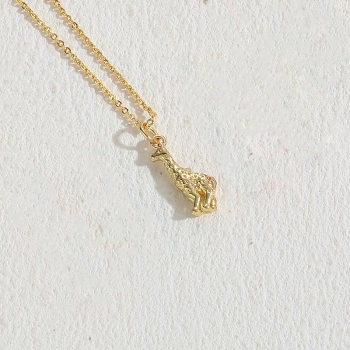 Cute Dog Copper Spray Paint Plating 14K Gold Plated Pendant Necklace