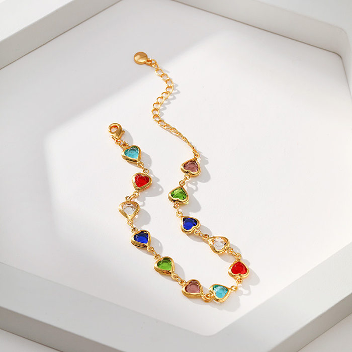 Fashion Heart Shape Copper Inlay Glass Bracelets