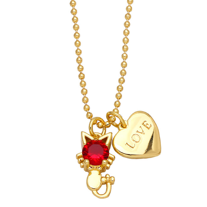 Fashion Cute Cat Heart Pendant Clavicle Chain Necklace Wholesale