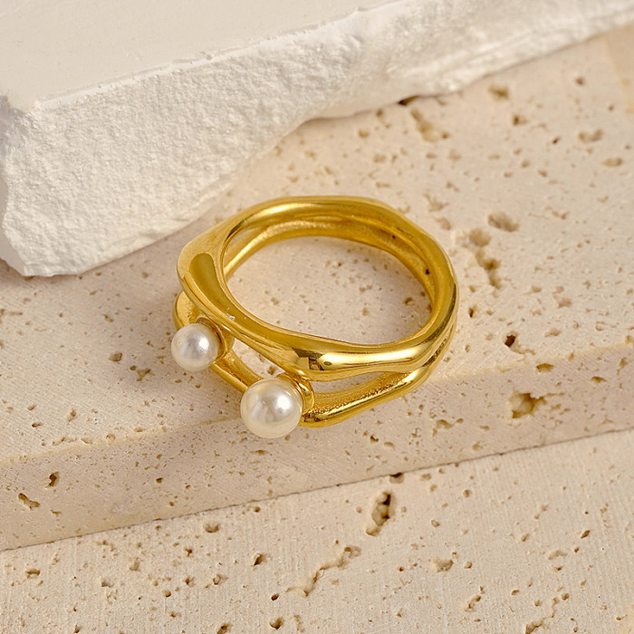 Férias estilo moderno estilo clássico geométrico chapeamento de aço inoxidável incrustação pérolas artificiais anéis banhados a ouro