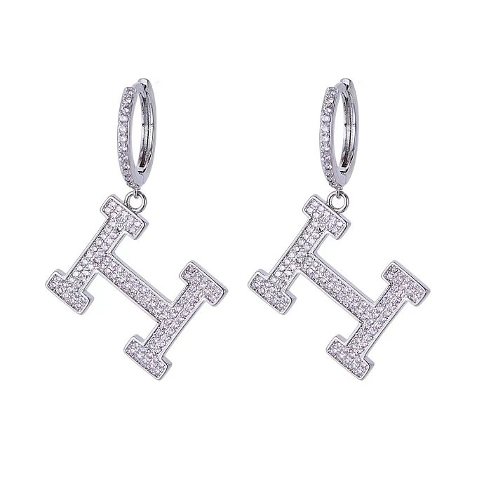 1 Pair Hip-Hop Letter Planet Plating Inlay Copper Zircon Drop Earrings