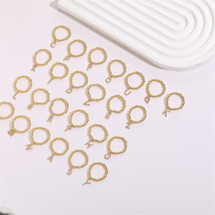 Anéis de zircão banhados a ouro com letras de estilo clássico, 1 peça