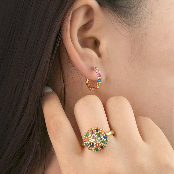 Luxuriöse geometrische Kupfer-Inlay-Zirkon-Ring-Ohrringe-Halskette