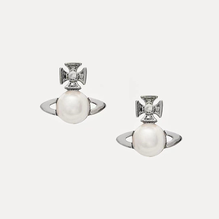 1 Pair Simple Style Planet Copper Plating Inlay Artificial Pearls Ear Studs