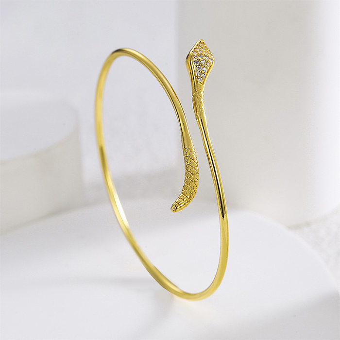 Commute Snake Copper Plating Inlay Zircon 18K Gold Plated Bangle
