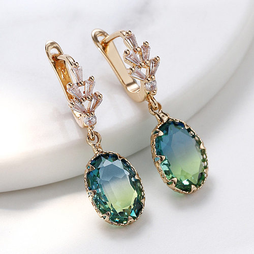 1 Pair Simple Style Shiny Oval Copper Plating Inlay Zircon Gold Plated Drop Earrings