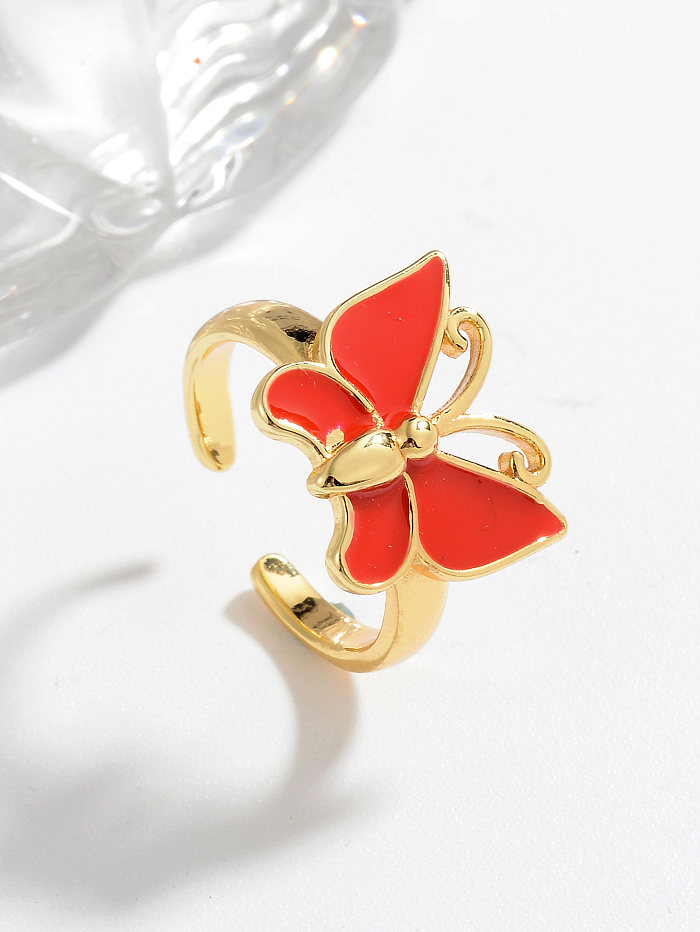 IG Style Casual Simple Style Butterfly Copper Enamel Plating Open Rings