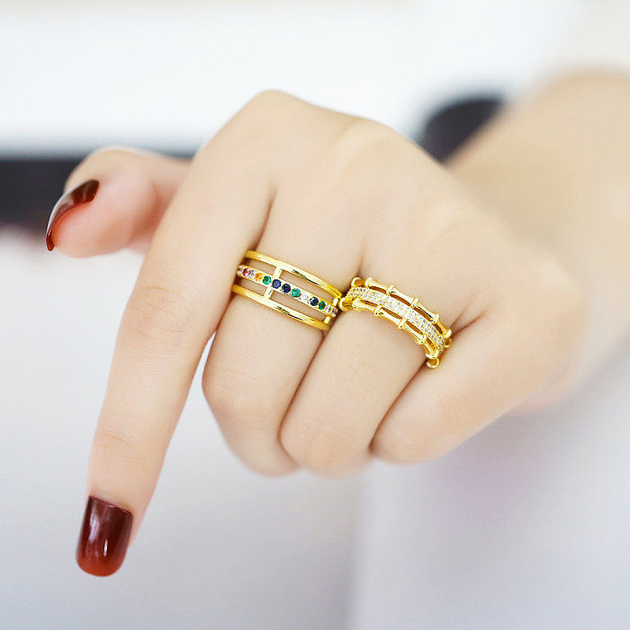 Retro Novelty Round Colorful Copper Plating Inlay Zircon 18K Gold Plated Open Rings