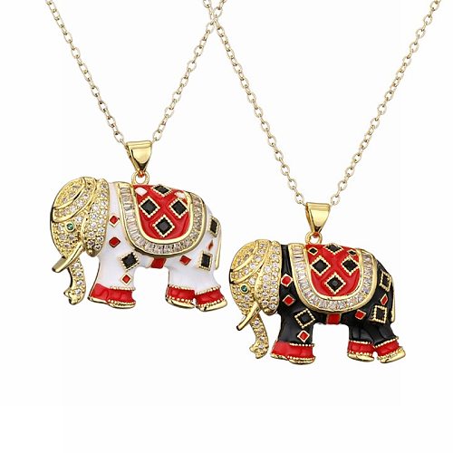 Niedliche Elefanten-Kupfer-Emaille-Zirkon-Halskette