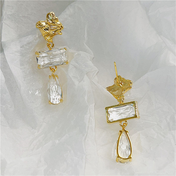 1 Paar elegante geometrische Wassertropfen-Ohrringe mit Inlay aus Kupfer und Zirkon