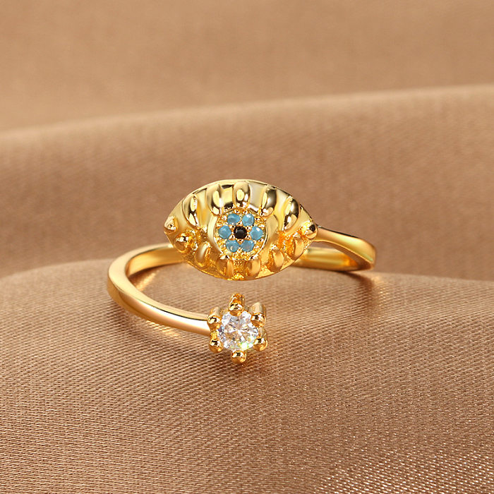 1 Piece Lady Devil'S Eye Copper Plating Artificial Gemstones Open Ring