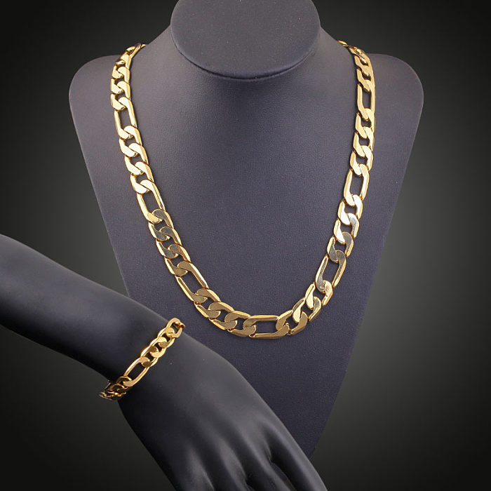 Hip-Hop Simple Style Solid Color Copper Plating 18K Gold Plated Jewelry Set