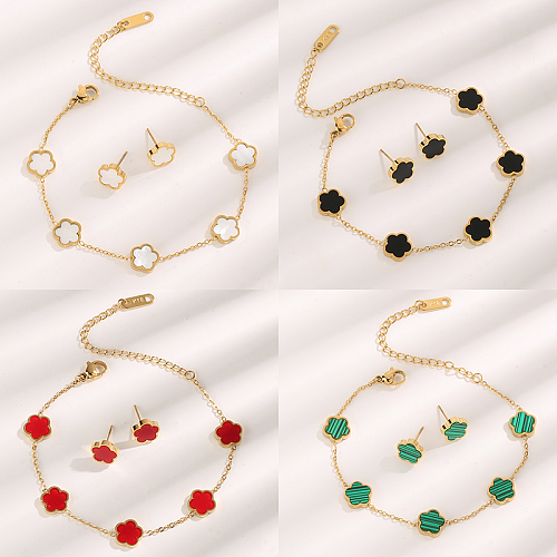 Glamouröse, luxuriöse, einfarbige Blumen-Armbänder mit Titanstahlbeschichtung, Intarsienharz und vergoldeten Ringen