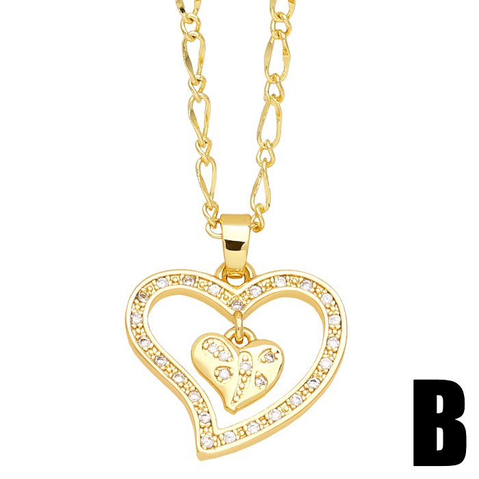 Fashion Simple Style Heart Shape Copper Plating Inlay Zircon 18K Gold Plated Necklace