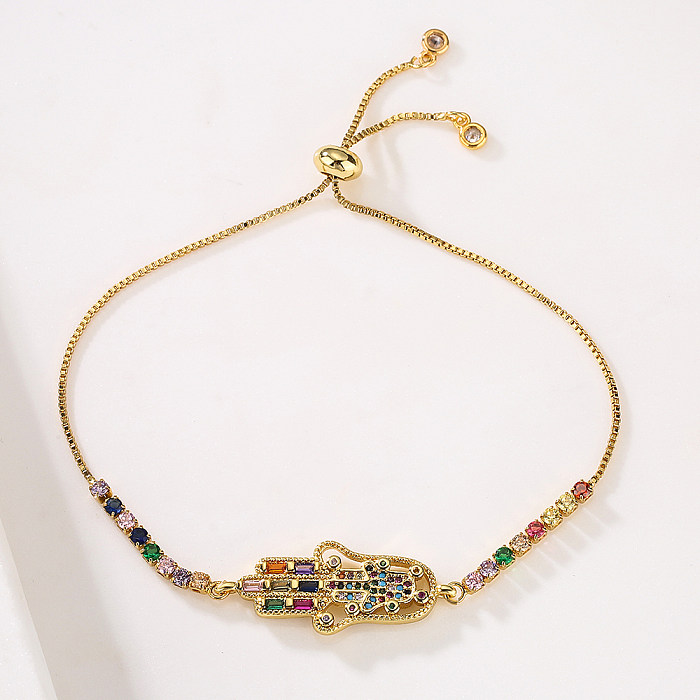 Fashion Hand Of Fatima Copper Gold Plated Zircon Bracelets