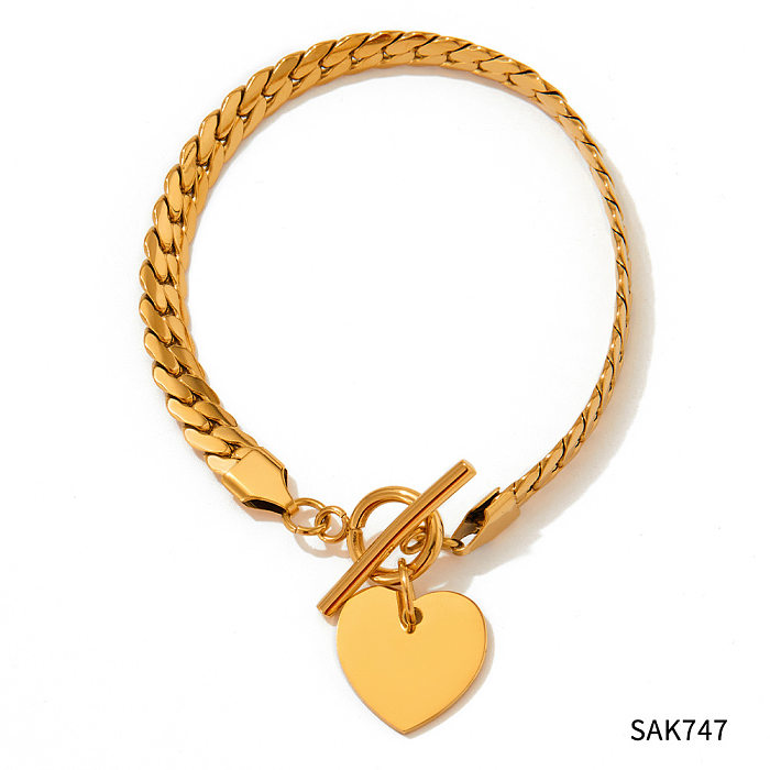 Hip-hop formato de coração aço inoxidável titânio banhado a ouro pulseiras colar