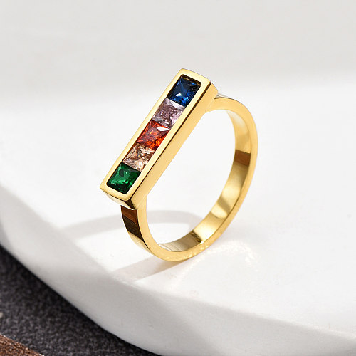 Fashion Stainless Steel Geometric Colorful Crystals Ring