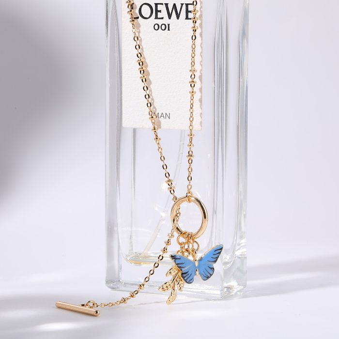 Süße Schmetterlings-Ohrring-Halskette mit Kupferbeschichtung und 18-karätigem Gold