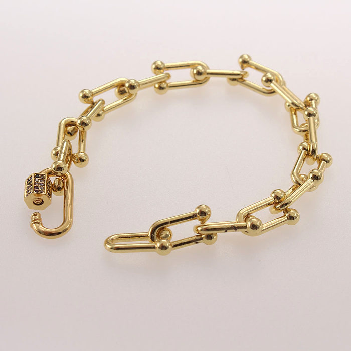Vintage Style Punk Solid Color Copper Plating Inlay Zircon Gold Plated Bracelets Necklace