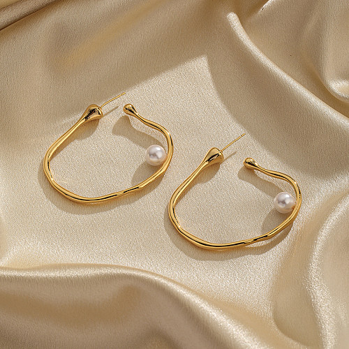 Boucles d'oreilles rétro en plaqué or 1 carats, 18 paire, incrustation ronde de perles artificielles en cuivre