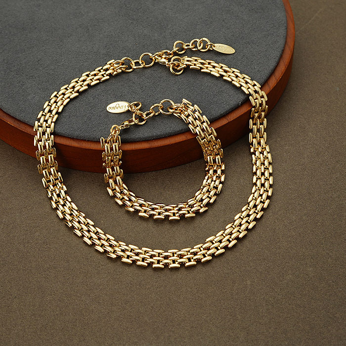 Moda cor sólida cobre chapeamento 18K banhado a ouro colar de pulseiras femininas