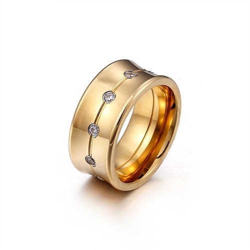 خاتم من الفولاذ المقاوم للصدأ من الذهب الحقيقي عيار 18 قيراط مطلي بالزركون الكوري الكلاسيكي