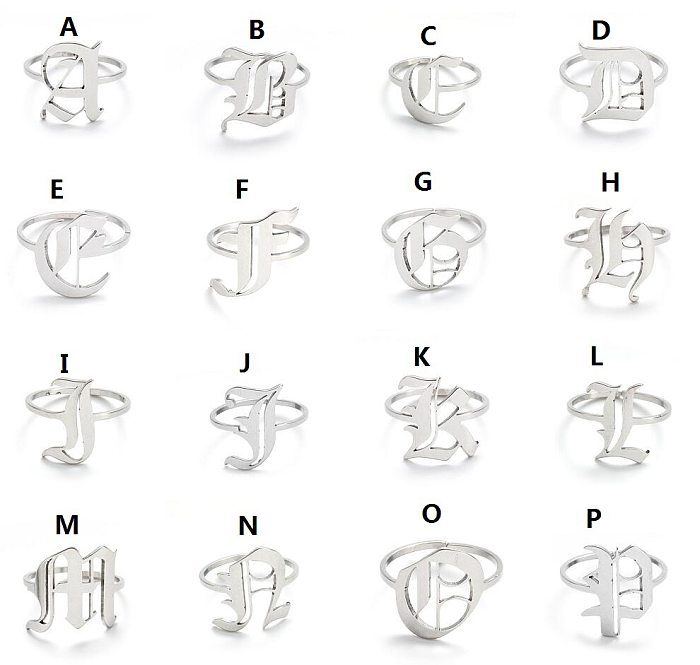 Anéis de aço inoxidável com letras retrô 1 peça
