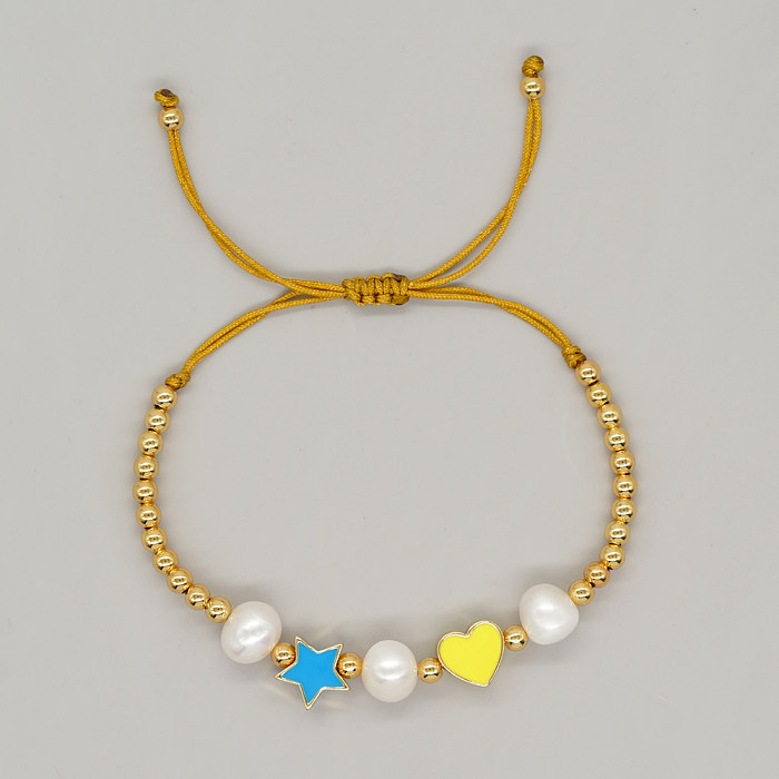 Simple Style Commute Pentagram Heart Shape Copper Beaded Enamel Braid Bracelets