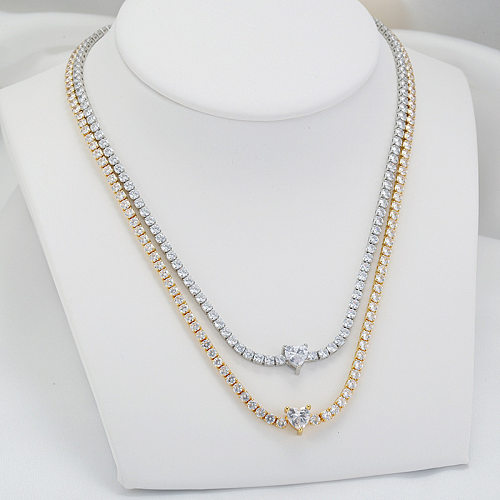 1 Piece Cute Heart Shape Copper Plating Inlay Zircon Women'S Bracelets Necklace